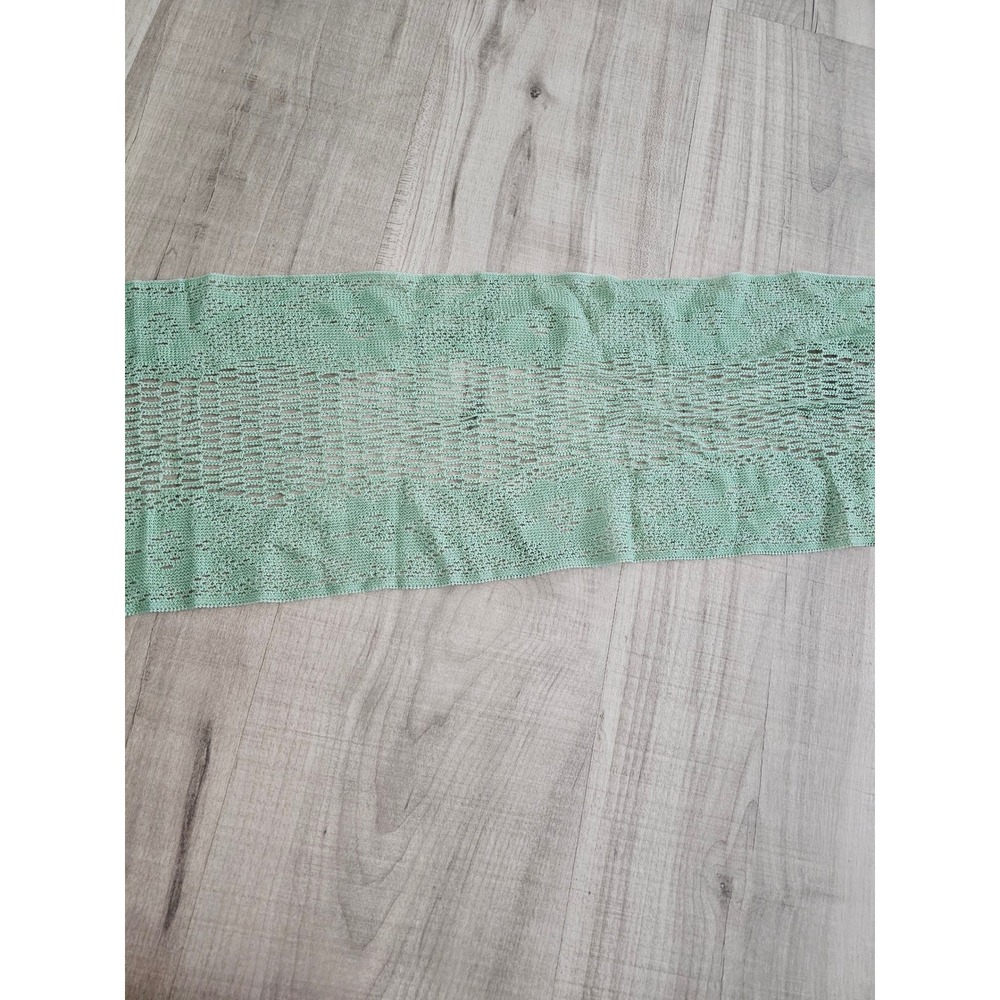 Vintage Mint Green Open Knit Scarf Fringe Trim Pointelle Mesh Made in Japan - Picture 5 of 7